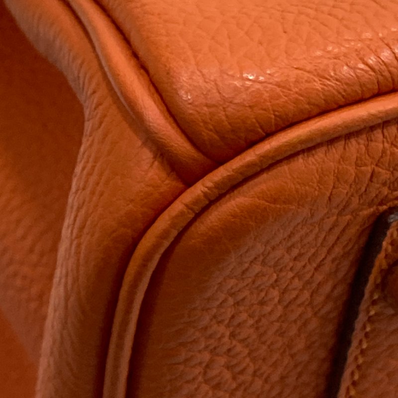 HERMES 愛馬仕 BIRKIN30 R刻 皮革 手提包 橘色 銀釦-12