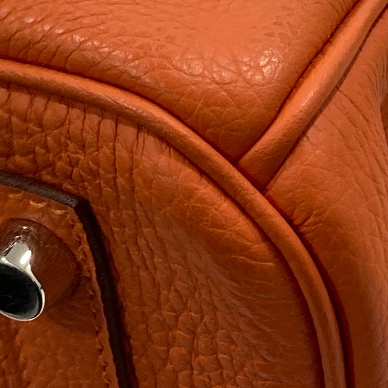 HERMES 愛馬仕 BIRKIN30 R刻 皮革 手提包 橘色 銀釦-13