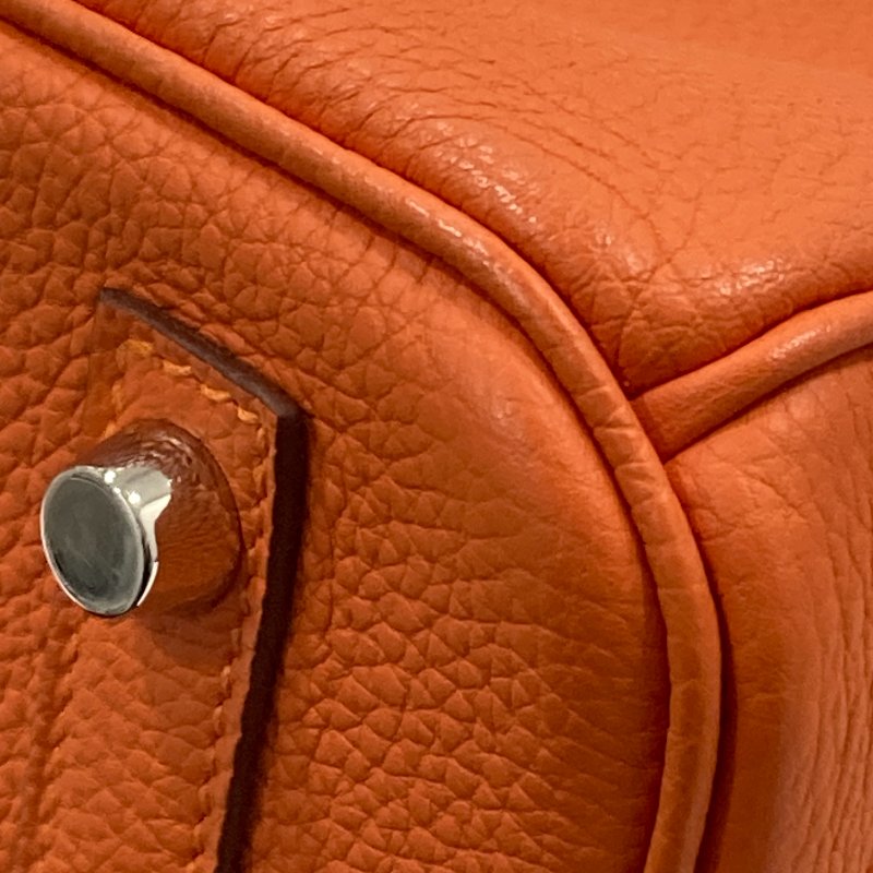 HERMES 愛馬仕 BIRKIN30 R刻 皮革 手提包 橘色 銀釦-14
