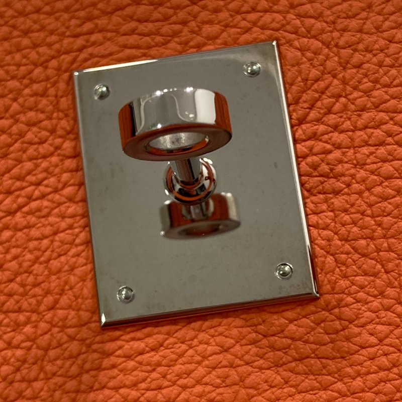 HERMES 愛馬仕 BIRKIN30 R刻 皮革 手提包 橘色 銀釦-17