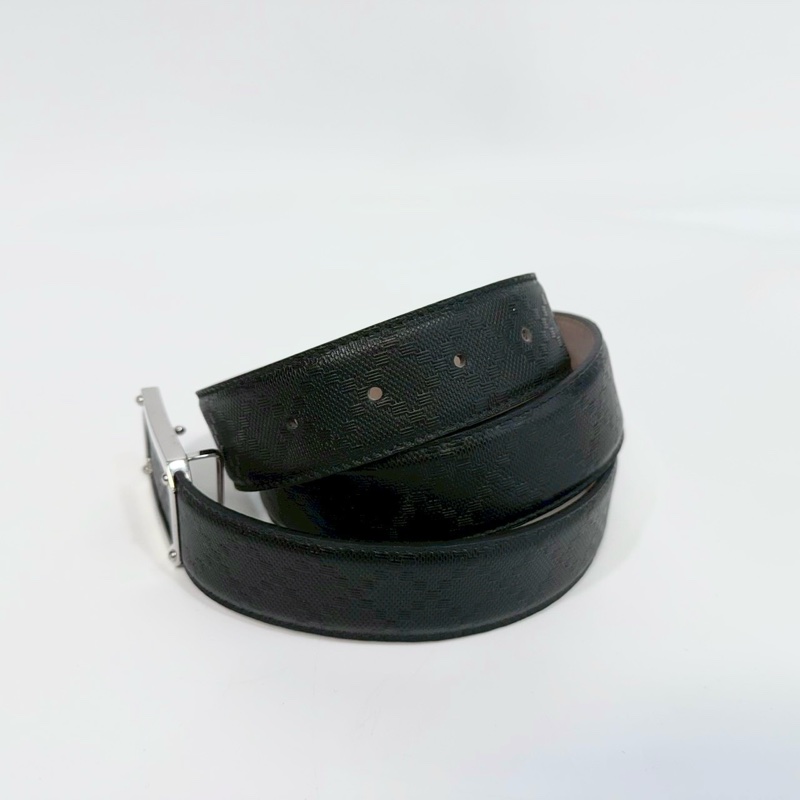 GUCCI黑銀牛皮SIGNATURE 95CM皮帶403941-2