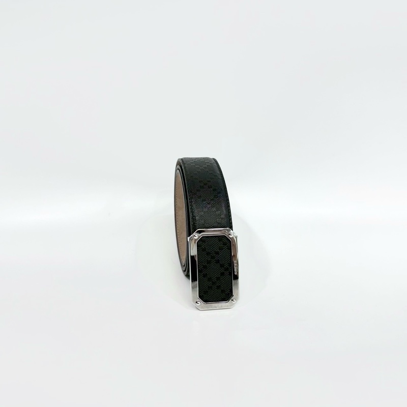 GUCCI黑銀牛皮SIGNATURE 95CM皮帶403941-3