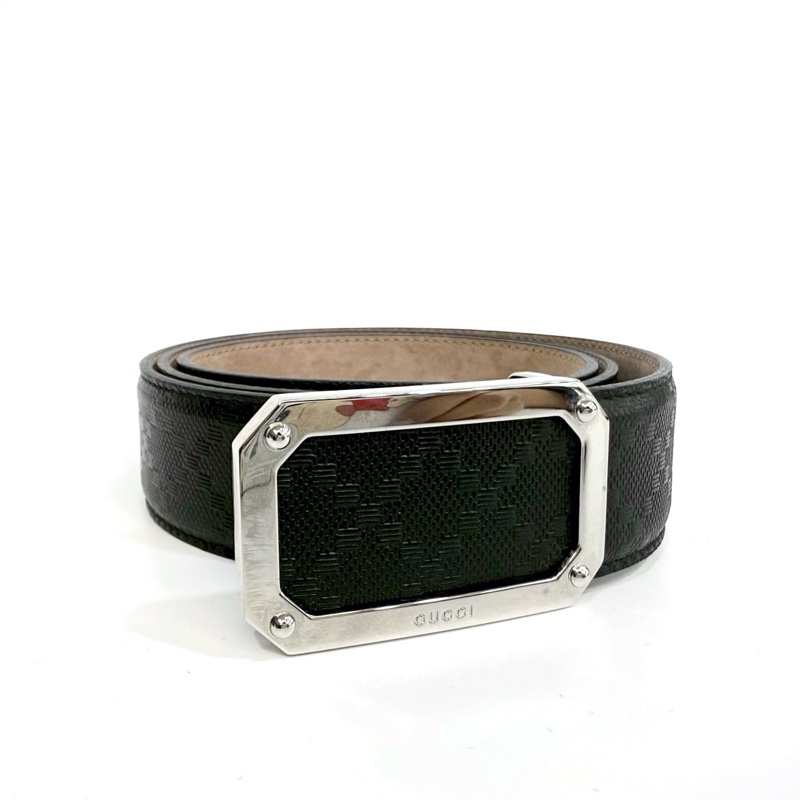 GUCCI黑銀牛皮SIGNATURE 95CM皮帶403941-4