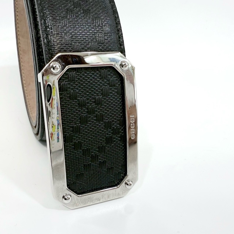 GUCCI黑銀牛皮SIGNATURE 95CM皮帶403941-6