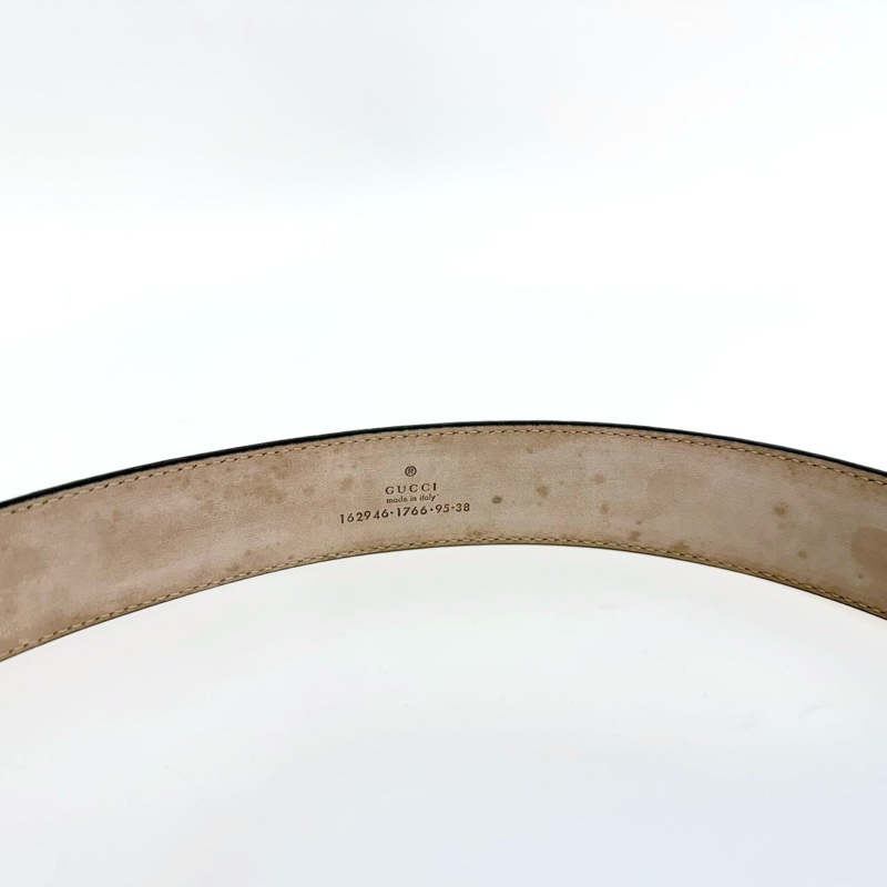 GUCCI黑銀牛皮SIGNATURE 95CM皮帶403941-8