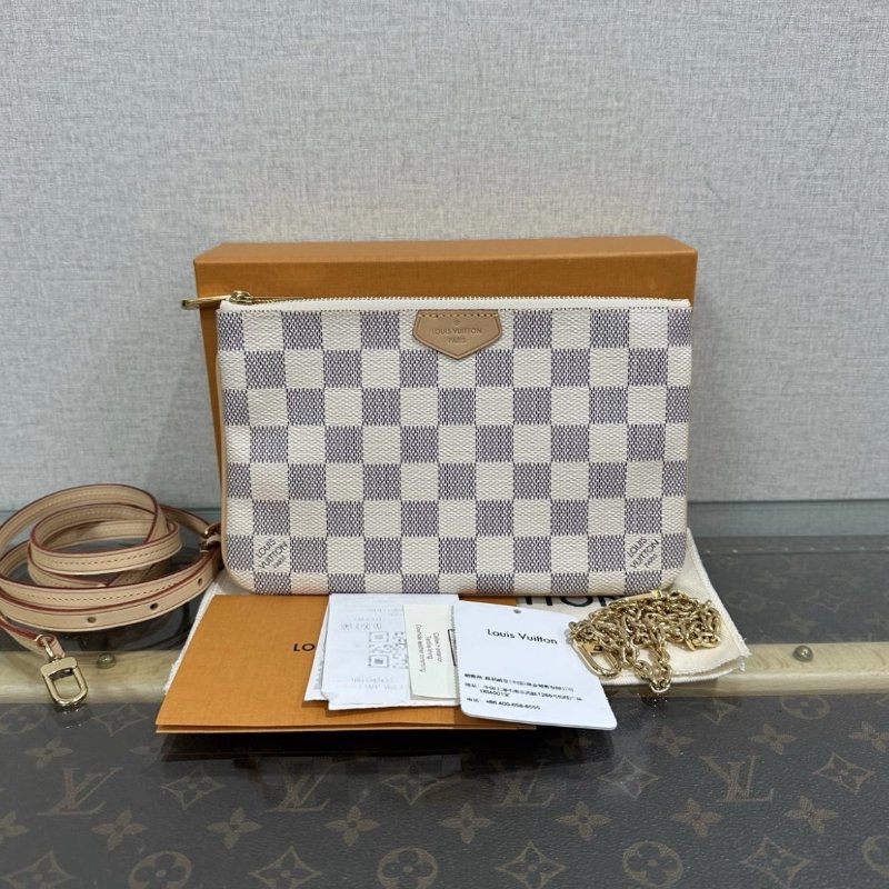 LV 白棋盤Double Zip二合一肩背麻將包 20*12.5*2 99新配件盒子塵袋吊牌購證-0