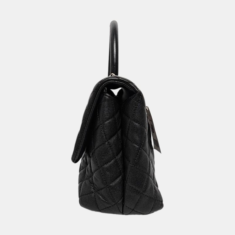 CHANEL COCO HANDLE 中號 黑色荔枝紋牛皮菱格紋絎縫單肩包手提包斜挎包 金色五金 25開 可拆卸肩帶-2