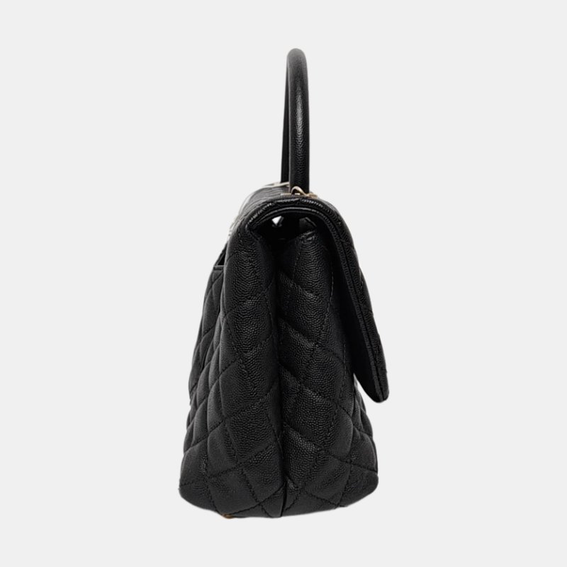 CHANEL COCO HANDLE 中號 黑色荔枝紋牛皮菱格紋絎縫單肩包手提包斜挎包 金色五金 25開 可拆卸肩帶-3