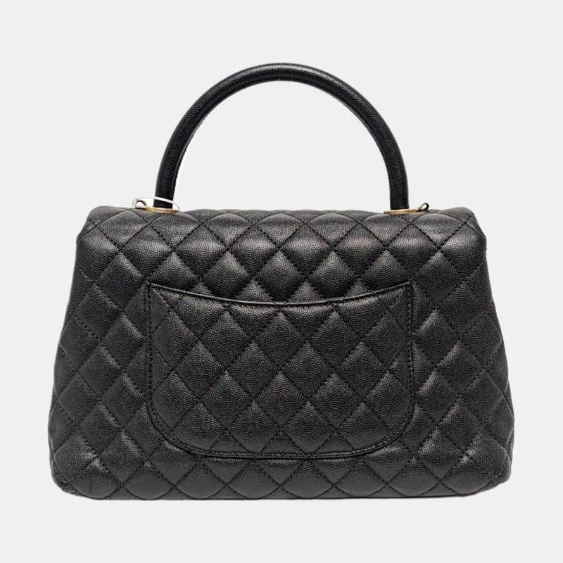 CHANEL COCO HANDLE 中號 黑色荔枝紋牛皮菱格紋絎縫單肩包手提包斜挎包 金色五金 25開 可拆卸肩帶-4