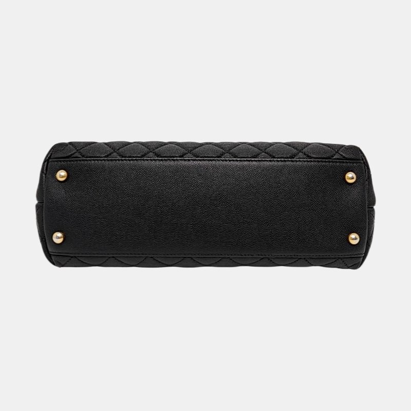 CHANEL COCO HANDLE 中號 黑色荔枝紋牛皮菱格紋絎縫單肩包手提包斜挎包 金色五金 25開 可拆卸肩帶-5