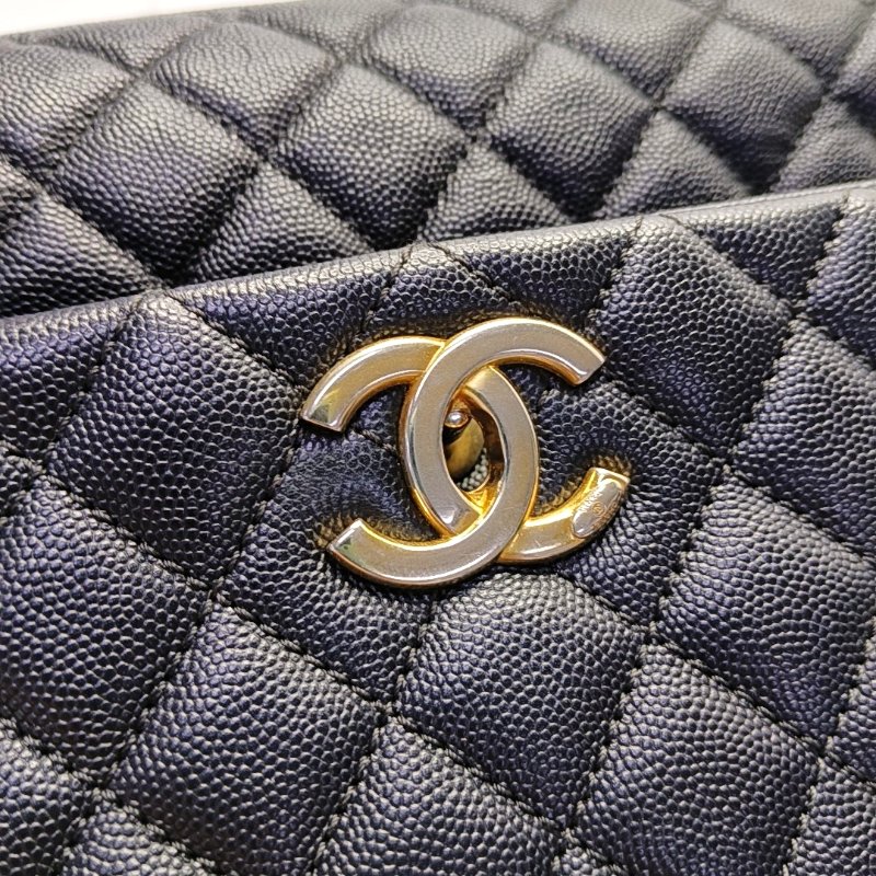 CHANEL COCO HANDLE 中號 黑色荔枝紋牛皮菱格紋絎縫單肩包手提包斜挎包 金色五金 25開 可拆卸肩帶-7