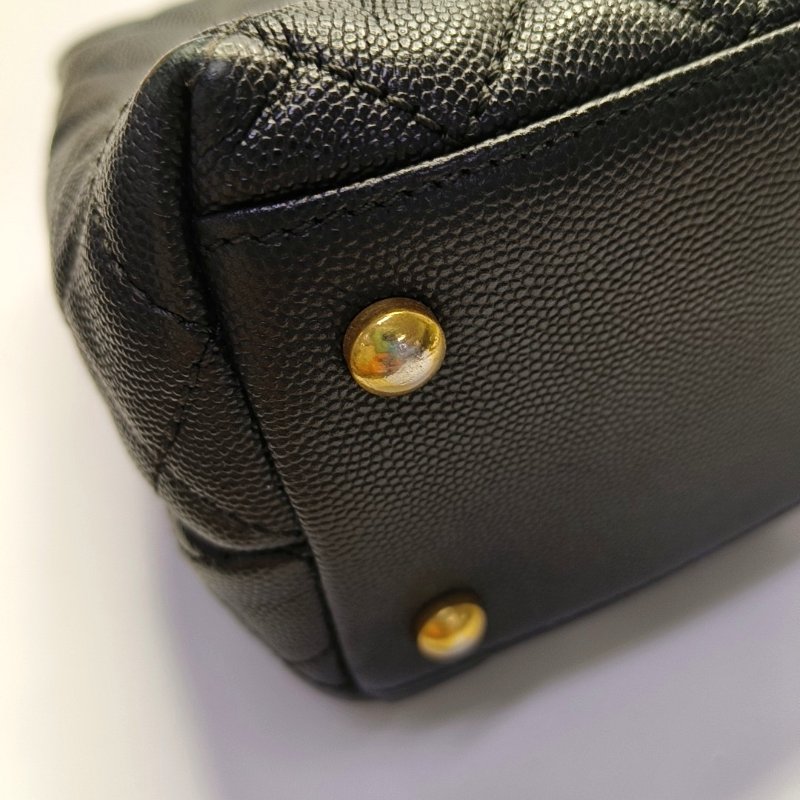 CHANEL COCO HANDLE 中號 黑色荔枝紋牛皮菱格紋絎縫單肩包手提包斜挎包 金色五金 25開 可拆卸肩帶-10