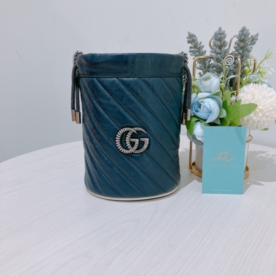 TK1801  Gucci 古馳藍色水桶包MARMONT BUCKET SHOULDER BAG BLUE X PHW-10
