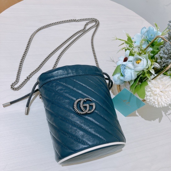 TK1801  Gucci 古馳藍色水桶包MARMONT BUCKET SHOULDER BAG BLUE X PHW-32