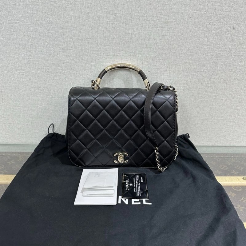 CHANEL 黑金 handle bag金屬手柄手提肩背包 25*17.5*19 99新配件塵袋保卡購證-0