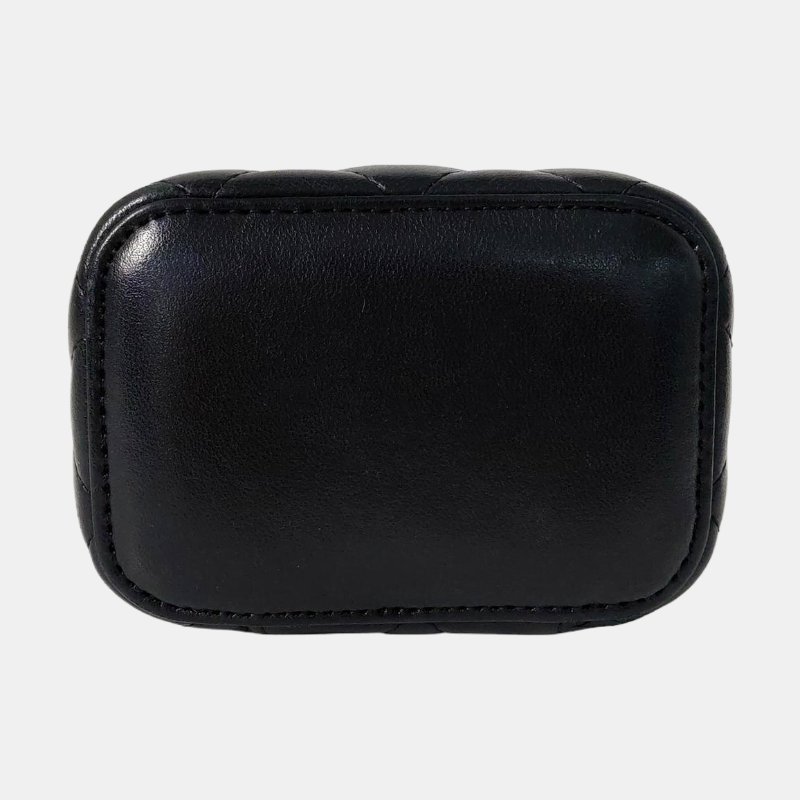 CHANEL 黑色羊皮菱格紋絎縫斜挎包 金色五金 29開-5