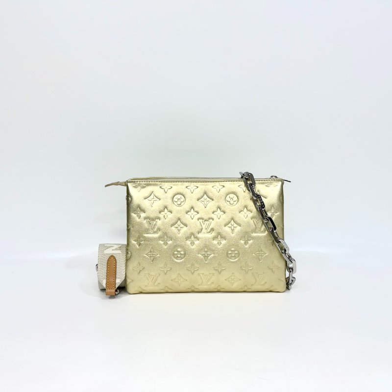 LV 香檳金羊皮粗金鏈Coussin PM兩用包M59278-0