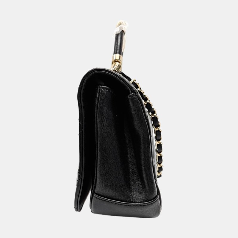 CHANEL 黑色羊皮菱格紋絎縫單肩包 金色五金 23開-2