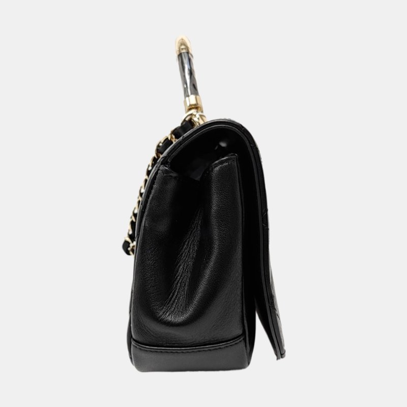 CHANEL 黑色羊皮菱格紋絎縫單肩包 金色五金 23開-3