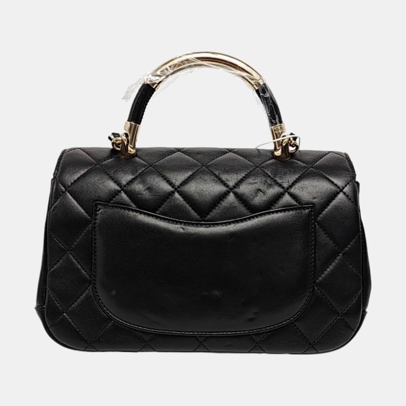 CHANEL 黑色羊皮菱格紋絎縫單肩包 金色五金 23開-4