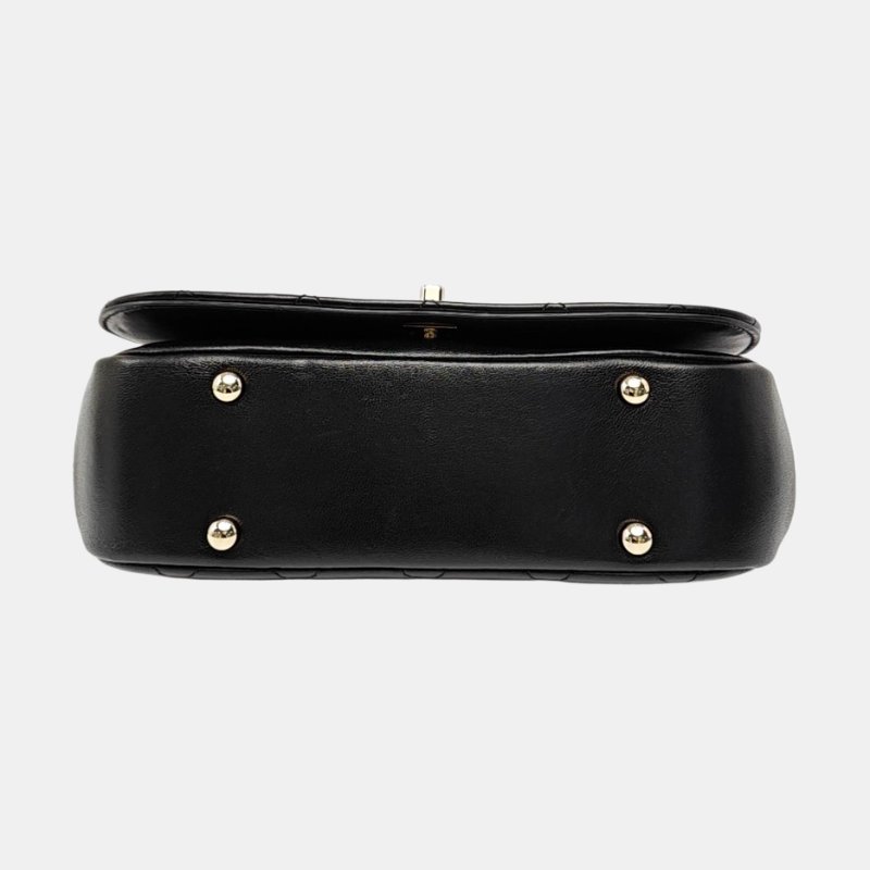 CHANEL 黑色羊皮菱格紋絎縫單肩包 金色五金 23開-5