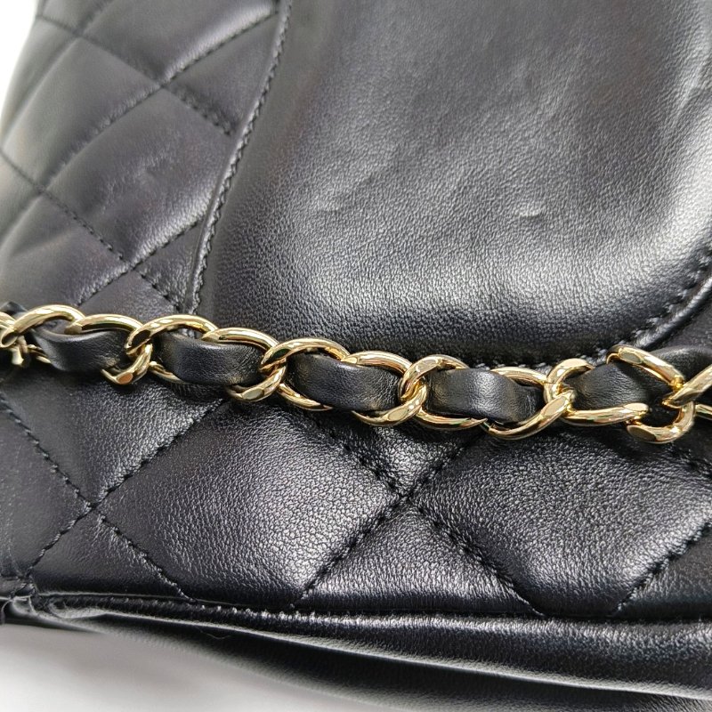 CHANEL 黑色羊皮菱格紋絎縫單肩包 金色五金 23開-15