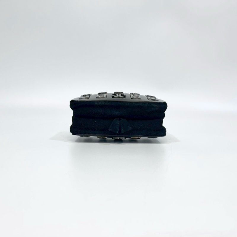 chanel黑色樹脂拚麂皮方型水晶設計晚宴包A33088-6