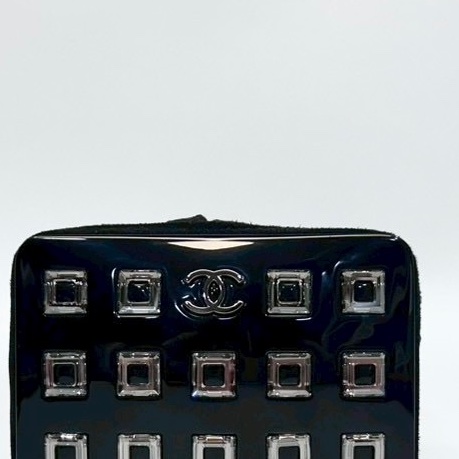 chanel黑色樹脂拚麂皮方型水晶設計晚宴包A33088-8