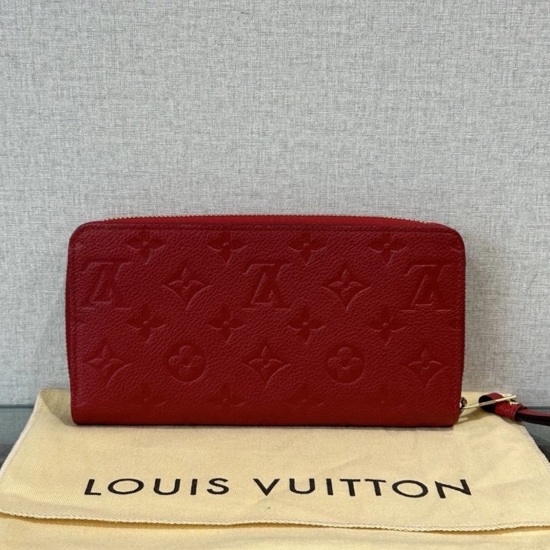 LV 紅色全皮壓花二合一錢包 19.5*10*2 99新配件盒子塵袋購證-5