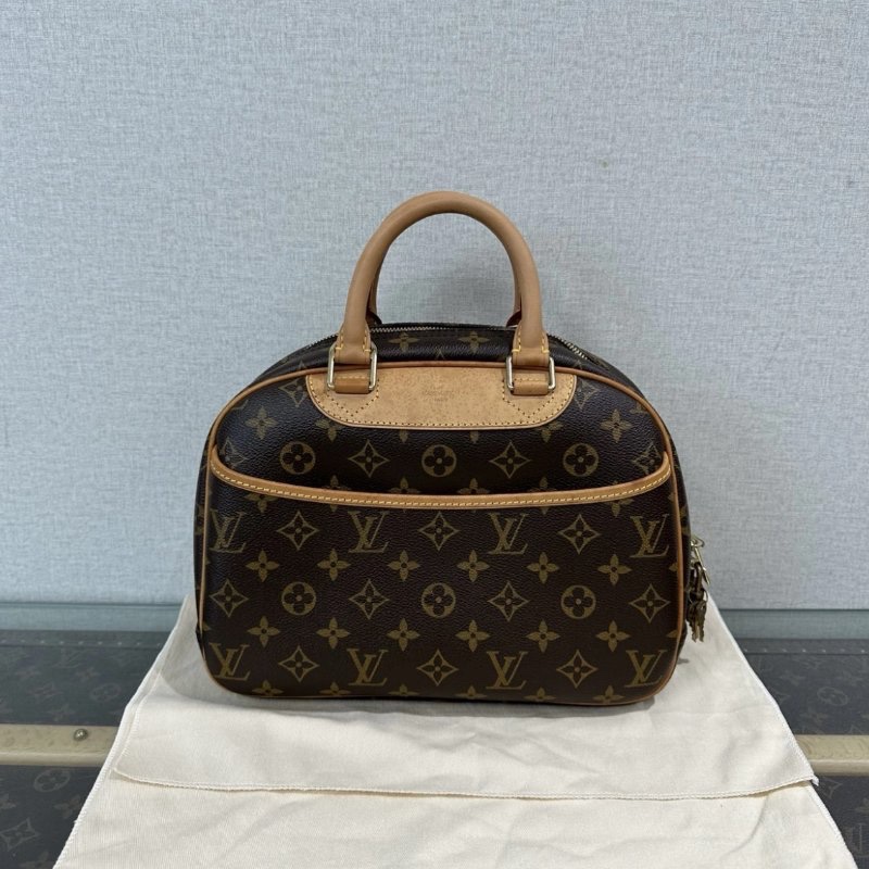 LV 中古老花金扣珍妮手提包 28*20*11 98新配件塵袋鑰匙鎖-0