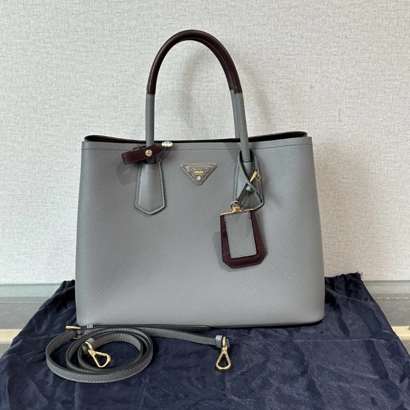 PRADA double系列灰金十字紋手提肩背斜背包 32.5*25*14 98新配件塵袋-0