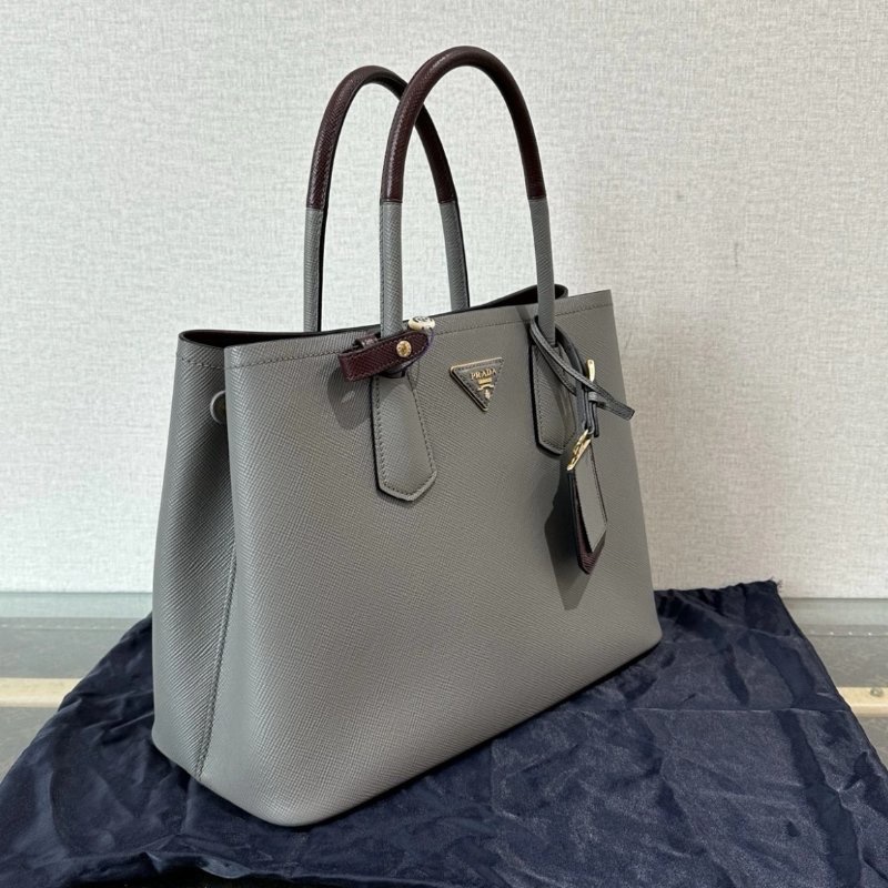 PRADA double系列灰金十字紋手提肩背斜背包 32.5*25*14 98新配件塵袋-1