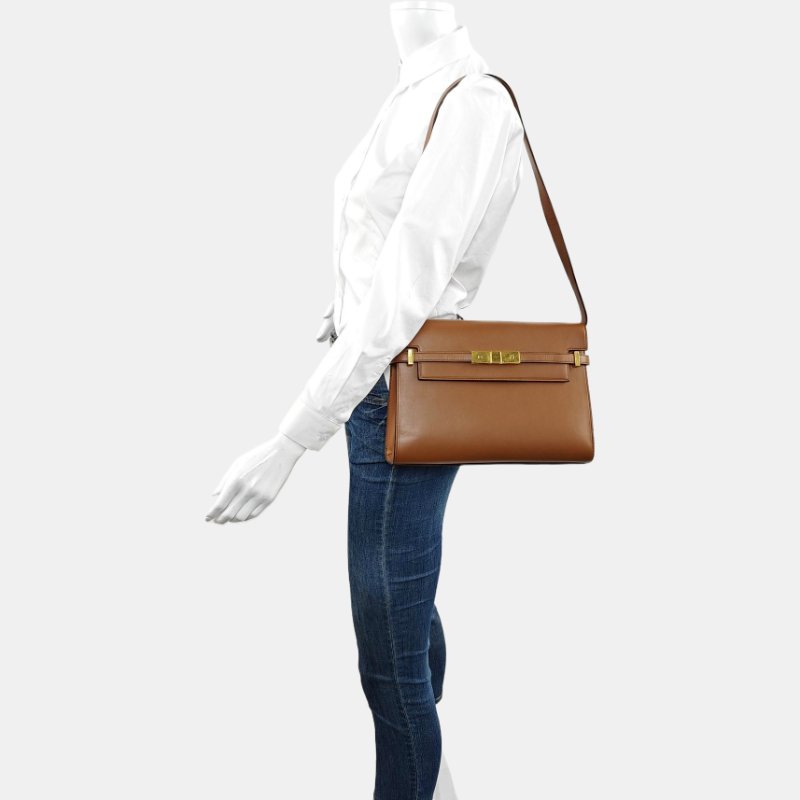 YSL MANHATTAN 棕色牛皮曼哈頓包單肩包 金色五金 可拆卸肩帶-1