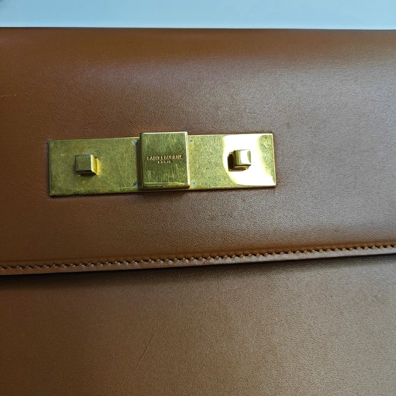 YSL MANHATTAN 棕色牛皮曼哈頓包單肩包 金色五金 可拆卸肩帶-11