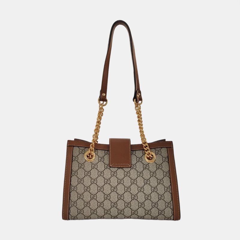 GUCCI Padlock 小號 卡其色塗層帆布老花單肩包手提包 金色五金-4