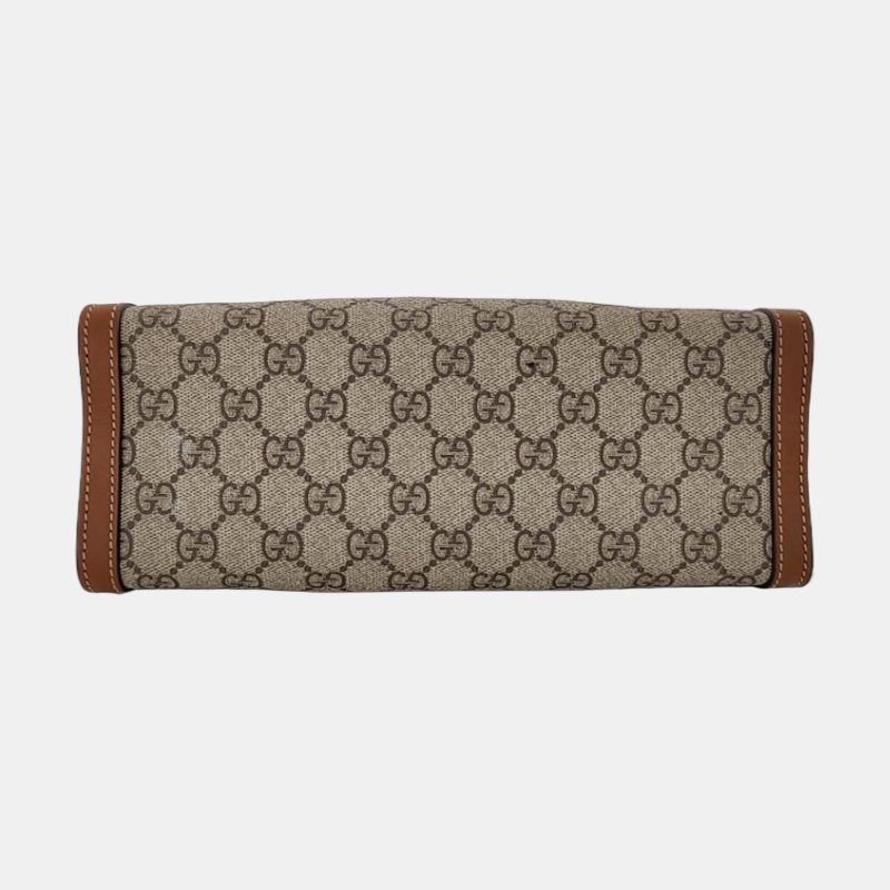 GUCCI Padlock 小號 卡其色塗層帆布老花單肩包手提包 金色五金-5