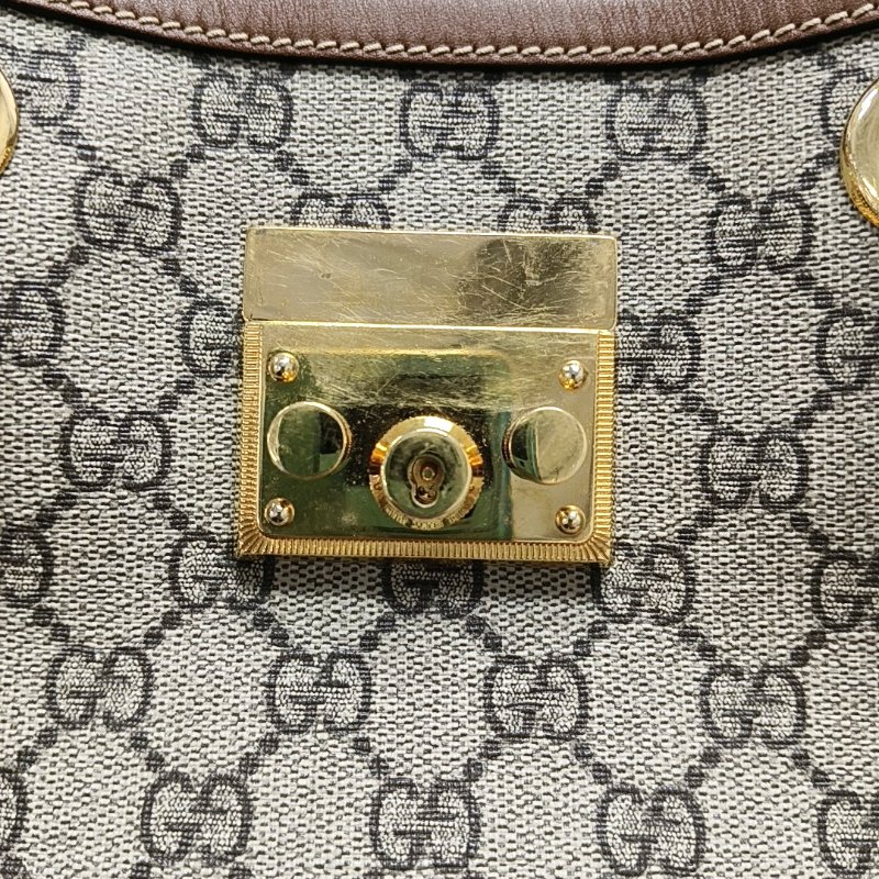 GUCCI Padlock 小號 卡其色塗層帆布老花單肩包手提包 金色五金-8
