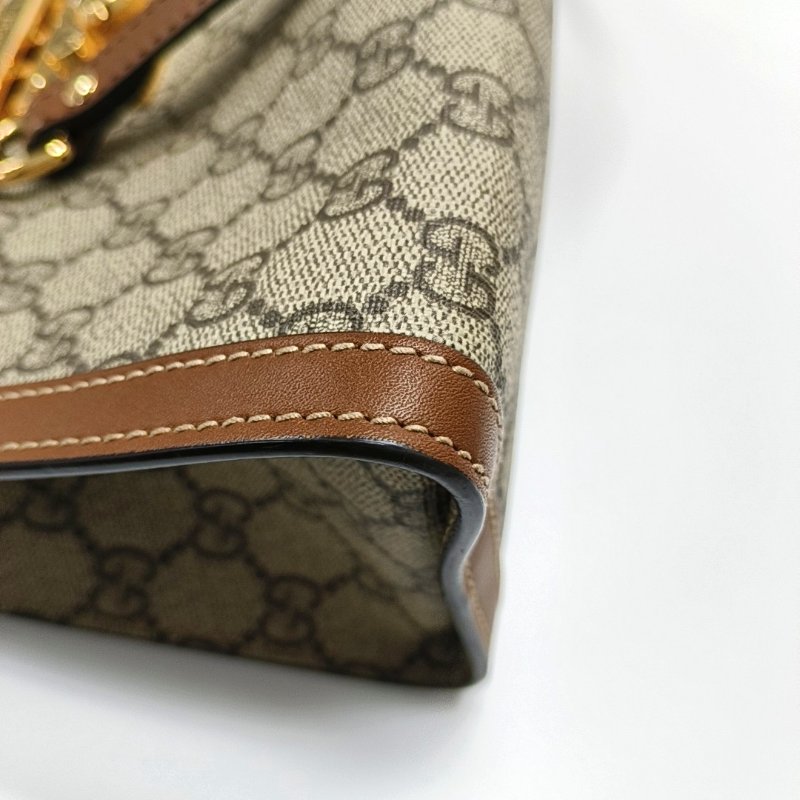 GUCCI Padlock 小號 卡其色塗層帆布老花單肩包手提包 金色五金-9