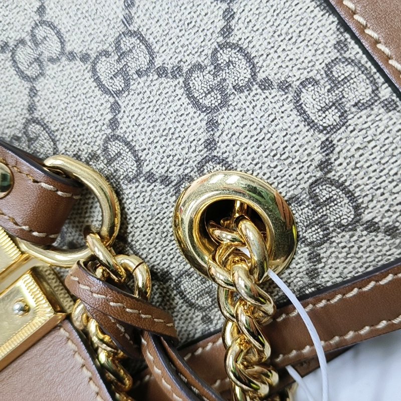 GUCCI Padlock 小號 卡其色塗層帆布老花單肩包手提包 金色五金-11