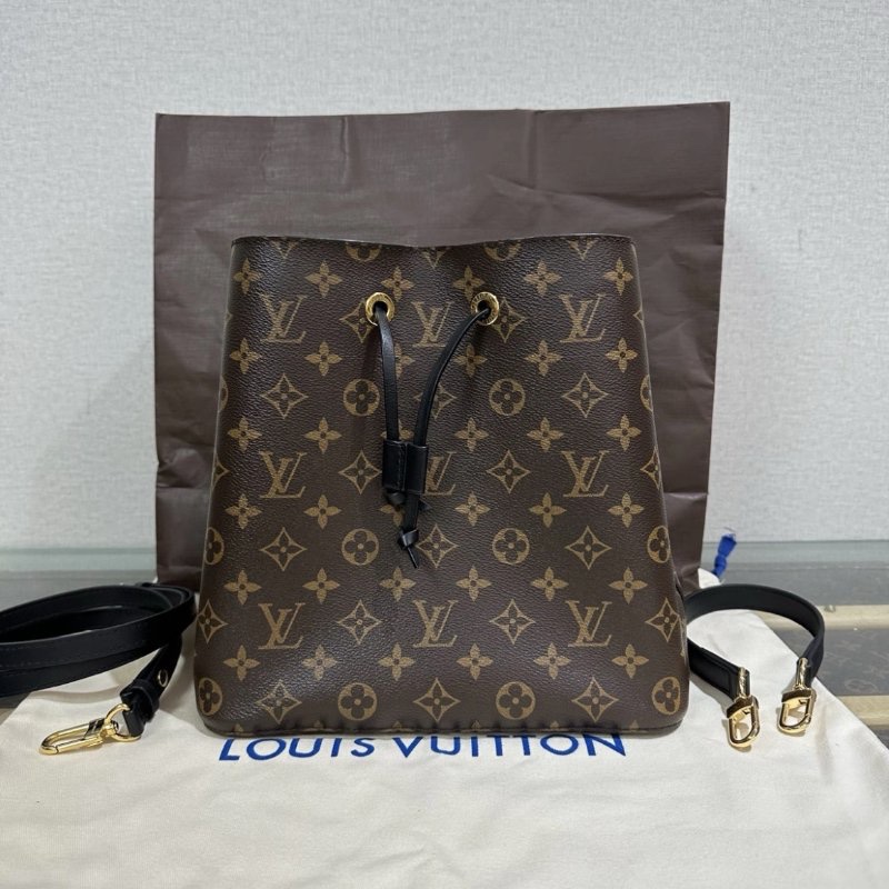 LV 老花黑水桶肩背斜背包 芯片款 26*26*17.5 99新配件塵袋-0