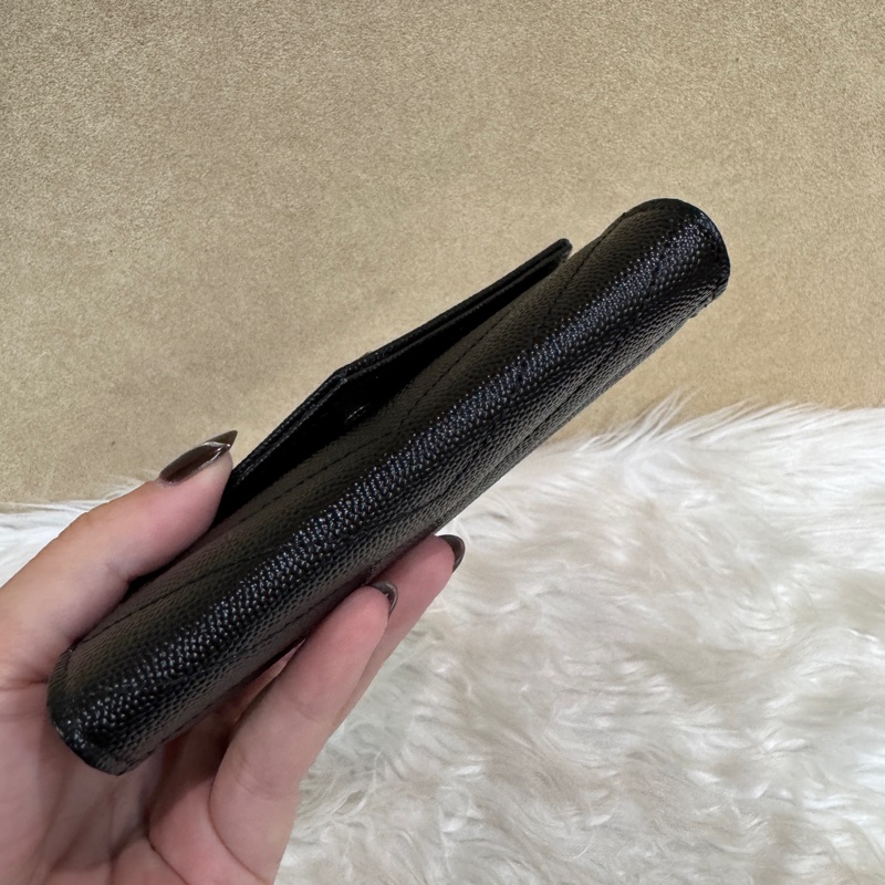 YSL 黑魚子醬銀釦小型信封錢包 全新離櫃-4