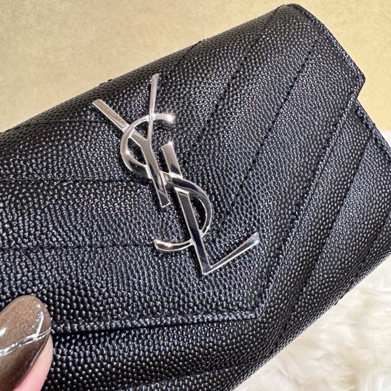 YSL 黑魚子醬銀釦小型信封錢包 全新離櫃-5