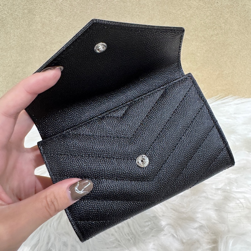YSL 黑魚子醬銀釦小型信封錢包 全新離櫃-6