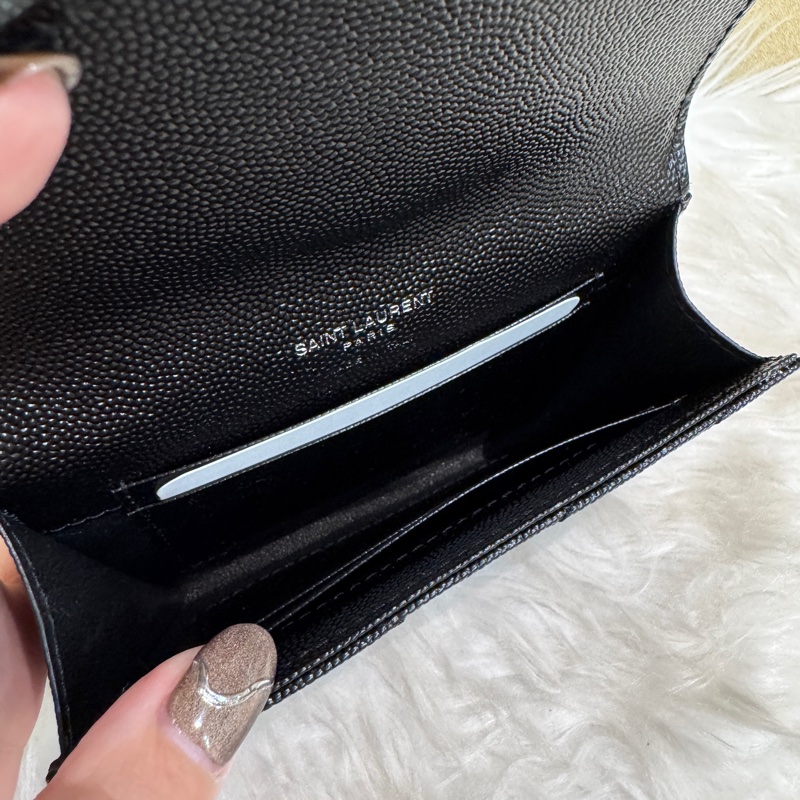 YSL 黑魚子醬銀釦小型信封錢包 全新離櫃-7