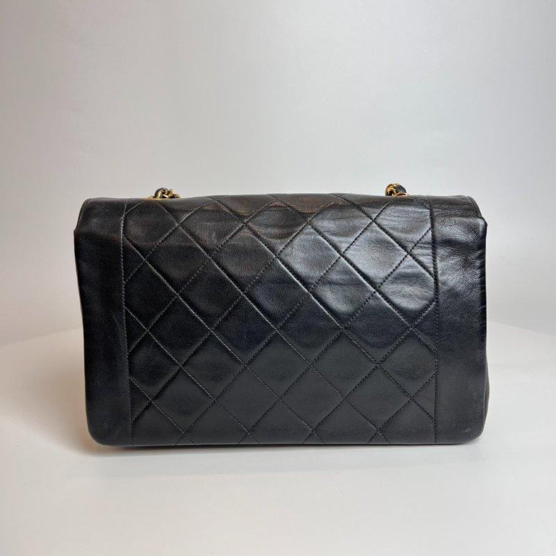 CHANEL 2開 黑金羊皮黛妃包 VINTAGE-1