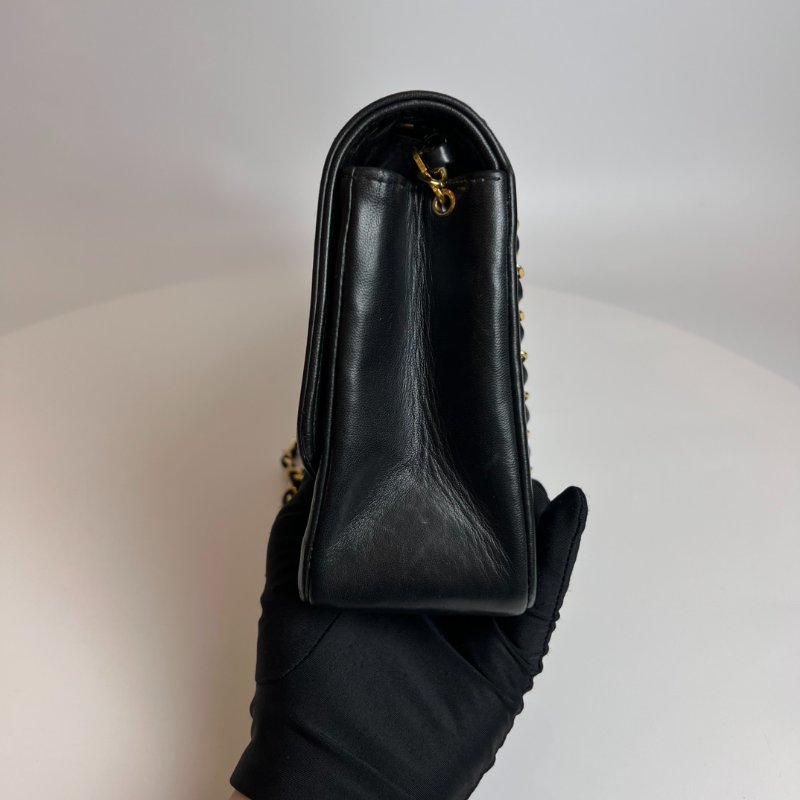 CHANEL 2開 黑金羊皮黛妃包 VINTAGE-3
