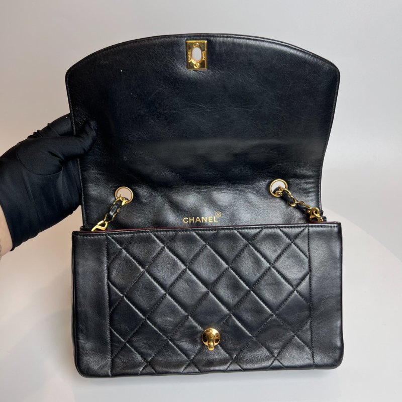 CHANEL 2開 黑金羊皮黛妃包 VINTAGE-5