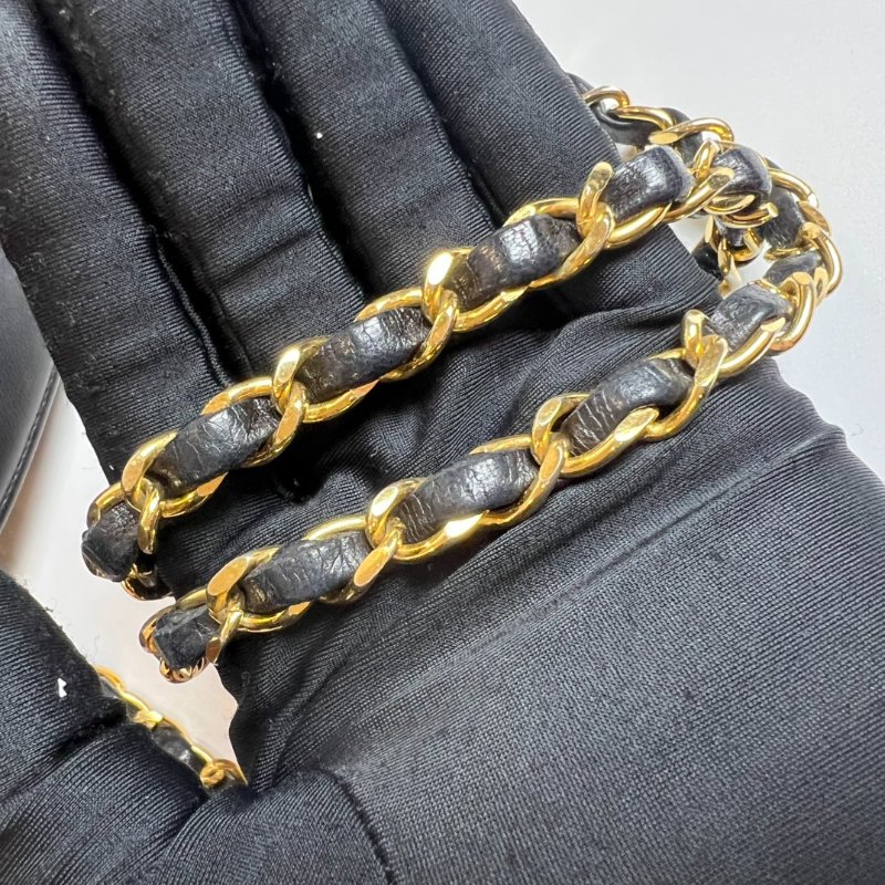 CHANEL 2開 黑金羊皮黛妃包 VINTAGE-8