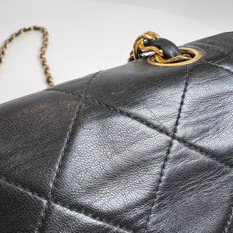 CHANEL 2開 黑金羊皮黛妃包 VINTAGE-9