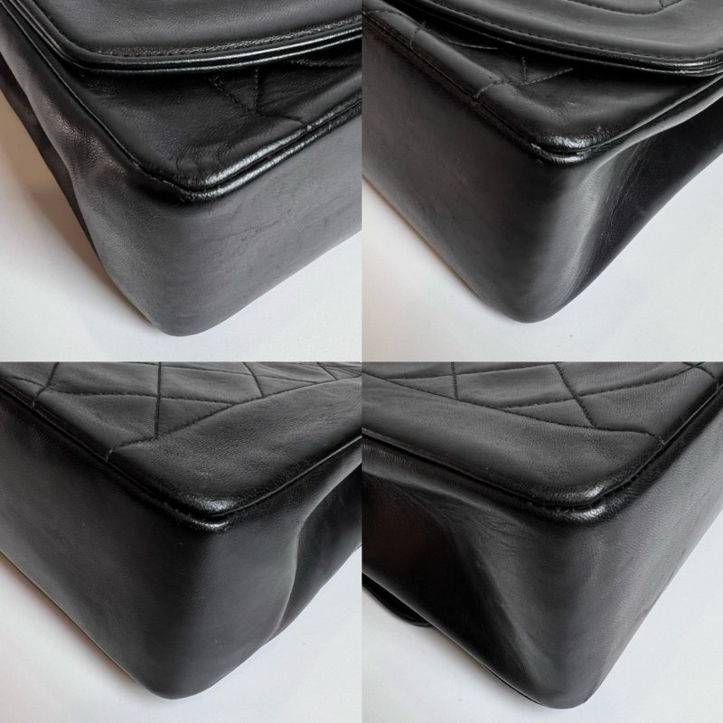 CHANEL 2開 黑金羊皮黛妃包 VINTAGE-10